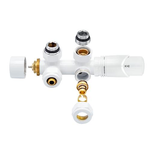 Kit Radiateur Mur avec vanne G/D 3/4EK-16mmx22 Blanc - CM Fittings