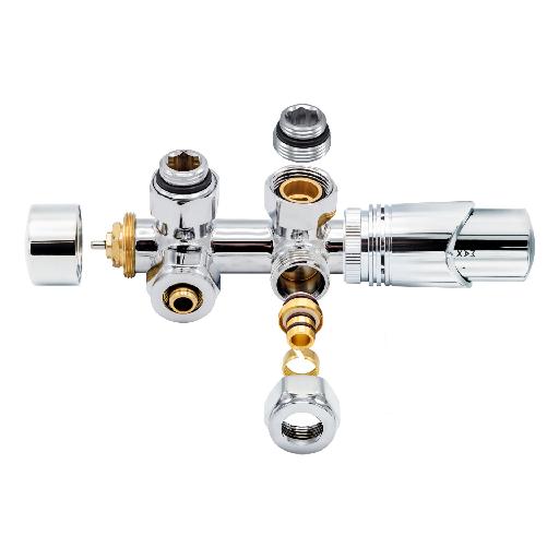 Kit Radiateur Mur avec vanne G/D 3/4EK-16mmx22 Chrome - CM Fittings