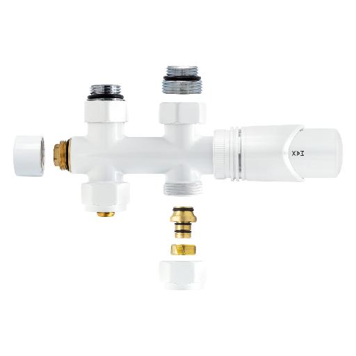 Kit droit BLANC pour radiateur avec vanne G/D (raccordement central 3/4-16mm x2) - CM Fittings