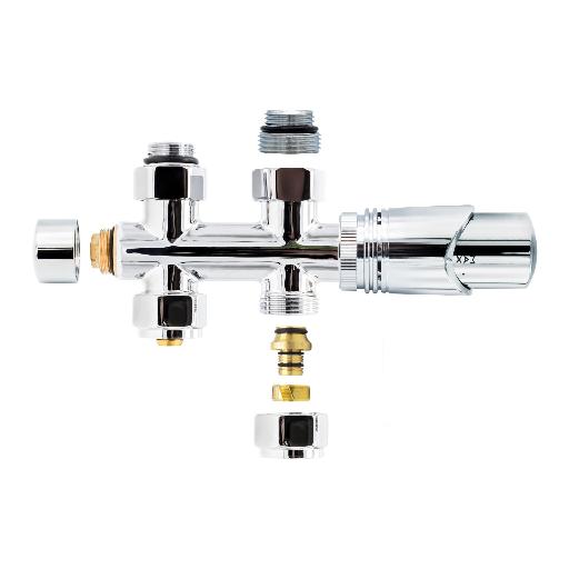Kit droit CHROME pour radiateur avec vanne G/D (raccordement central 3/4-16mm x2) - CM Fittings