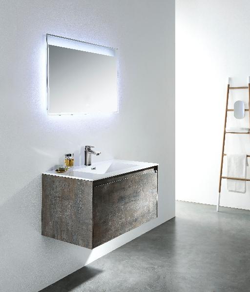 Ensemble Meuble De SDB Slim couleur nuance de pierre (2 tiroirs)900x475x450 avec vasque couleur blanche - Elegant