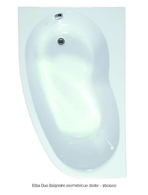 Allibert /Elba Duo Baignoire asymétrique  Droite 160x100 x 54-56 cm Blanc - Allibert