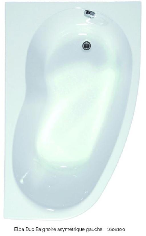 Allibert /Elba Duo Baignoire asymétrique Gauche 160x100 x 54-56 cm Blanc - Allibert