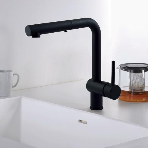 Paffoni//Mitigeur cuisine avec douchetteextractible (2 jets) en métal et flexible1,50m finition noir - Paffoni
