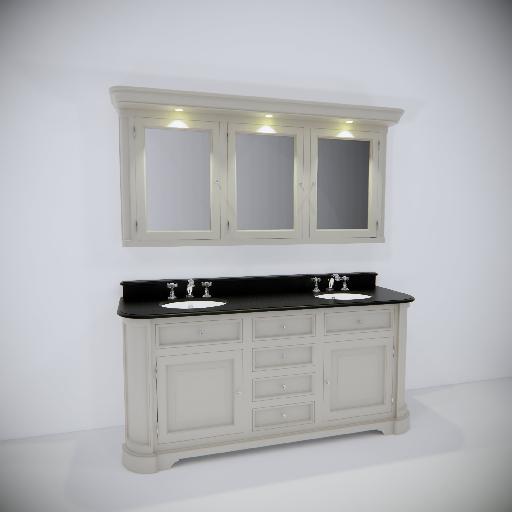 Aquaprestige //ELYSEE 185 - MEUBLE LAVABO//Meuble lavabo en pin avec 2 portes, 4 tiroirs avec glissièrestemporisées, 2 tiroirs fictifs et étagères pour sousmeubleTablette à commander séparémentCouleur du meuble: Gris diamantFinition de la quincaillerie: Chromé//3264.00 euros - NO Name