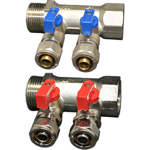 Collecteur avec mini-vanne bleu et raccord (2 sorties) - CM Fittings