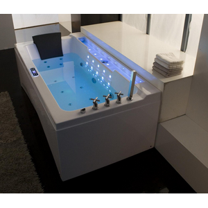 Baignoire (180x90x62) Jet d eau jet d air .Display de commande appui tête Mitigeur bec verseur gauche et droite  lampe led bleue - Elegant