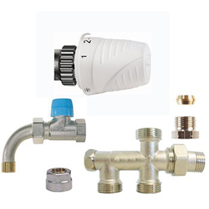 Kit distributeur Bitube 4 voies MUR Tête Thera 4 vanne droite 1/2 avec courbe raccords multicouches 16x2 (oud VTD3012EA1536) - Honeywell