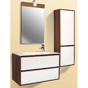 MEUBLE + VASQUE + MIROIR + COLONNE BLANC/NOISETTE - Elegant